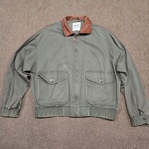 VTG Gander Mountain Bomber Jacket Mens L Green Leather Collar Outdoor Utility